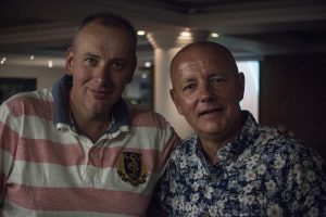 Lord Russell Baker and Shaun Greatbatch at the Norwich Charity Darts Masters 2017